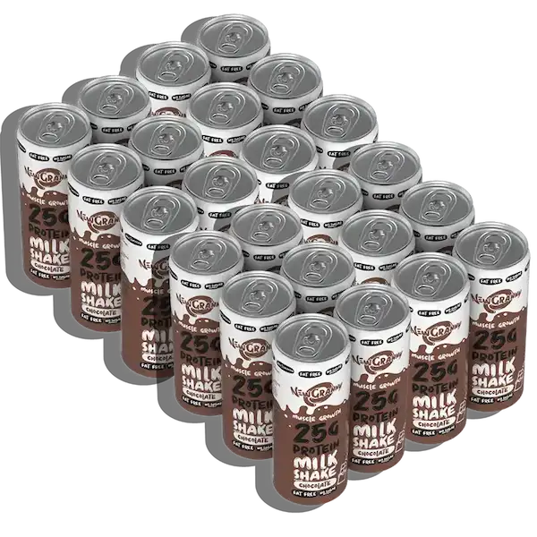 Karton 24 puszki × NewGranny Protein MilkShake Chocolate - dla domu, firmy lub siłowni