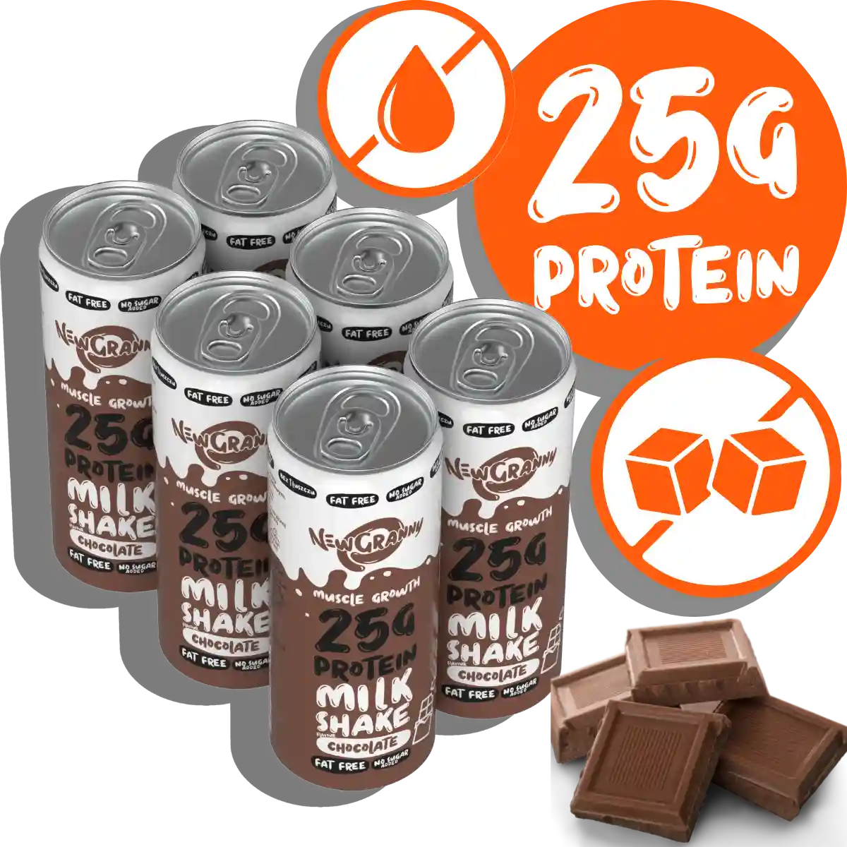 6-pak NewGranny Protein MilkShake 25g Chocolate