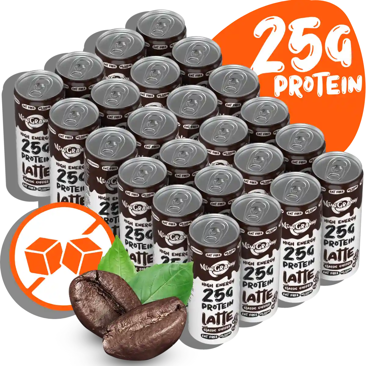 Karton 24 puszki × NewGranny Protein Latte – dla biura, klubu fitness lub sklepu