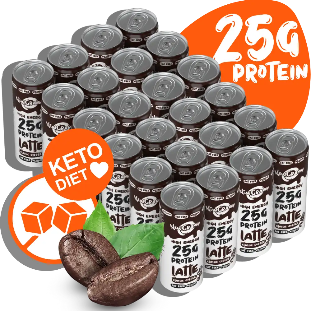 Karton 24 puszki × NewGranny Protein Latte – dla biura, klubu fitness lub sklepu